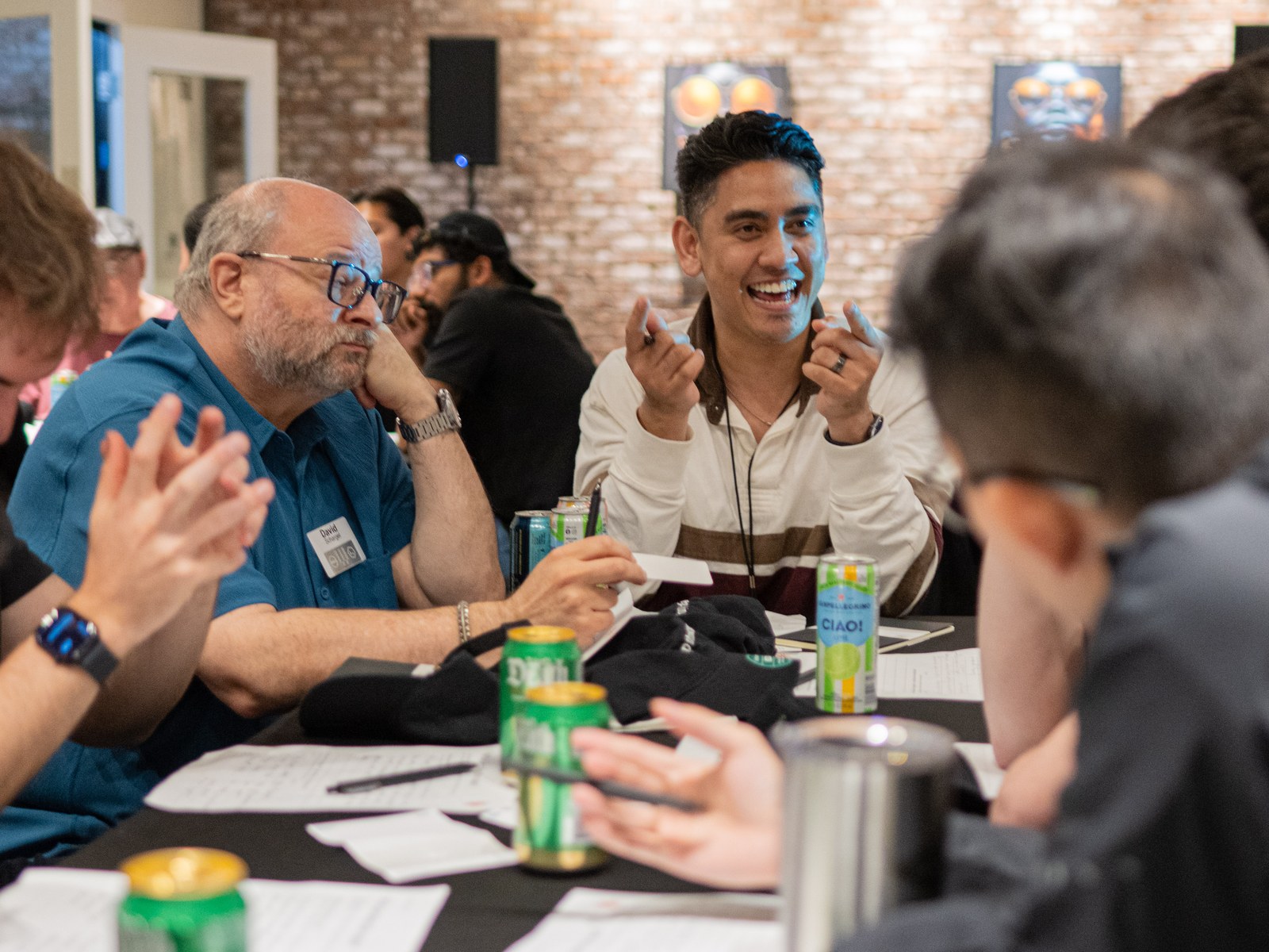 A working table mid-conversation